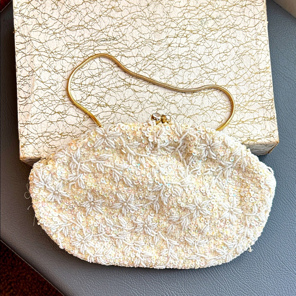 Emson Antique Pearl and Satin Evening Bag.